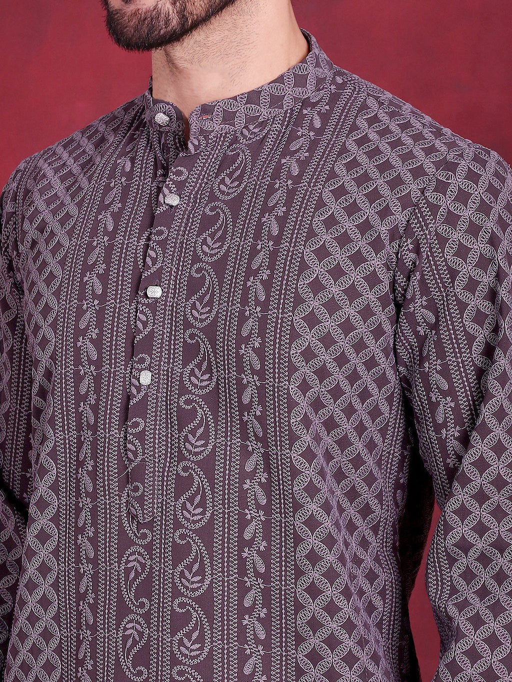 Jompers Men's Chikankari Embroidered Kurta - Grey