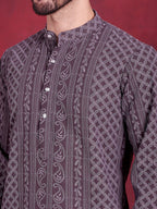 Jompers Men's Chikankari Embroidered Kurta - Grey