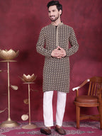 Jompers Men's Sequins Embroidered Kurta - Black