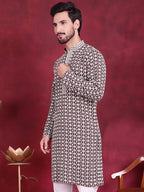 Jompers Men's Sequins Embroidered Kurta - Brown