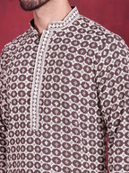 Jompers Men's Sequins Embroidered Kurta - Brown