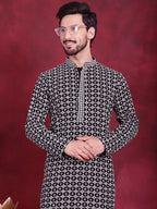 Jompers Men's Sequins Embroidered Kurta - Grey
