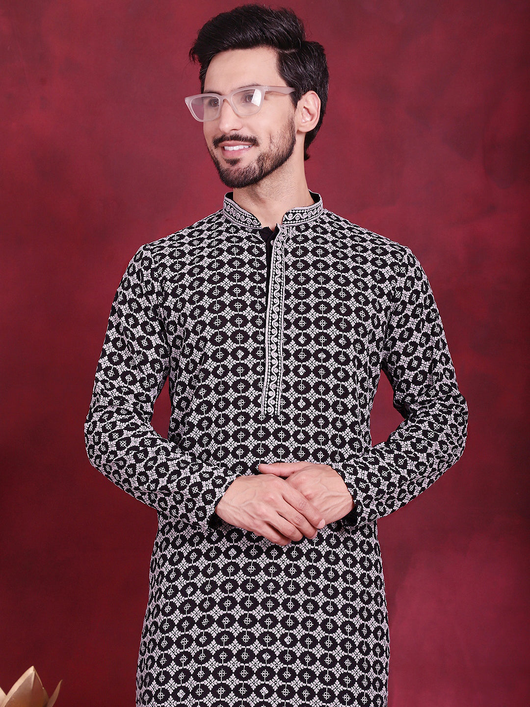 Jompers Men's Sequins Embroidered Kurta - Grey