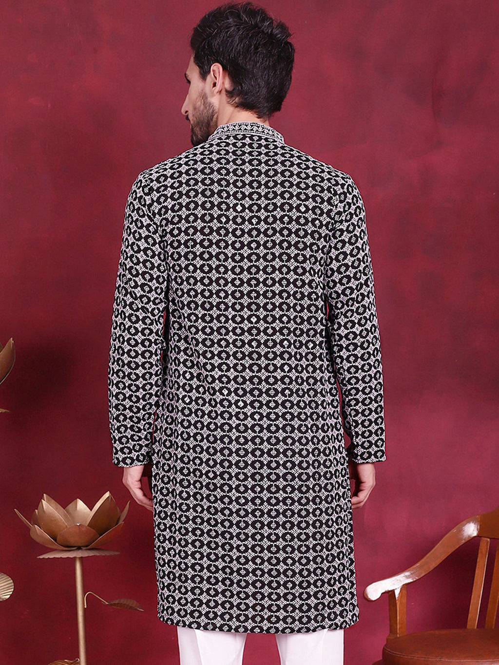 Jompers Men's Sequins Embroidered Kurta - Grey