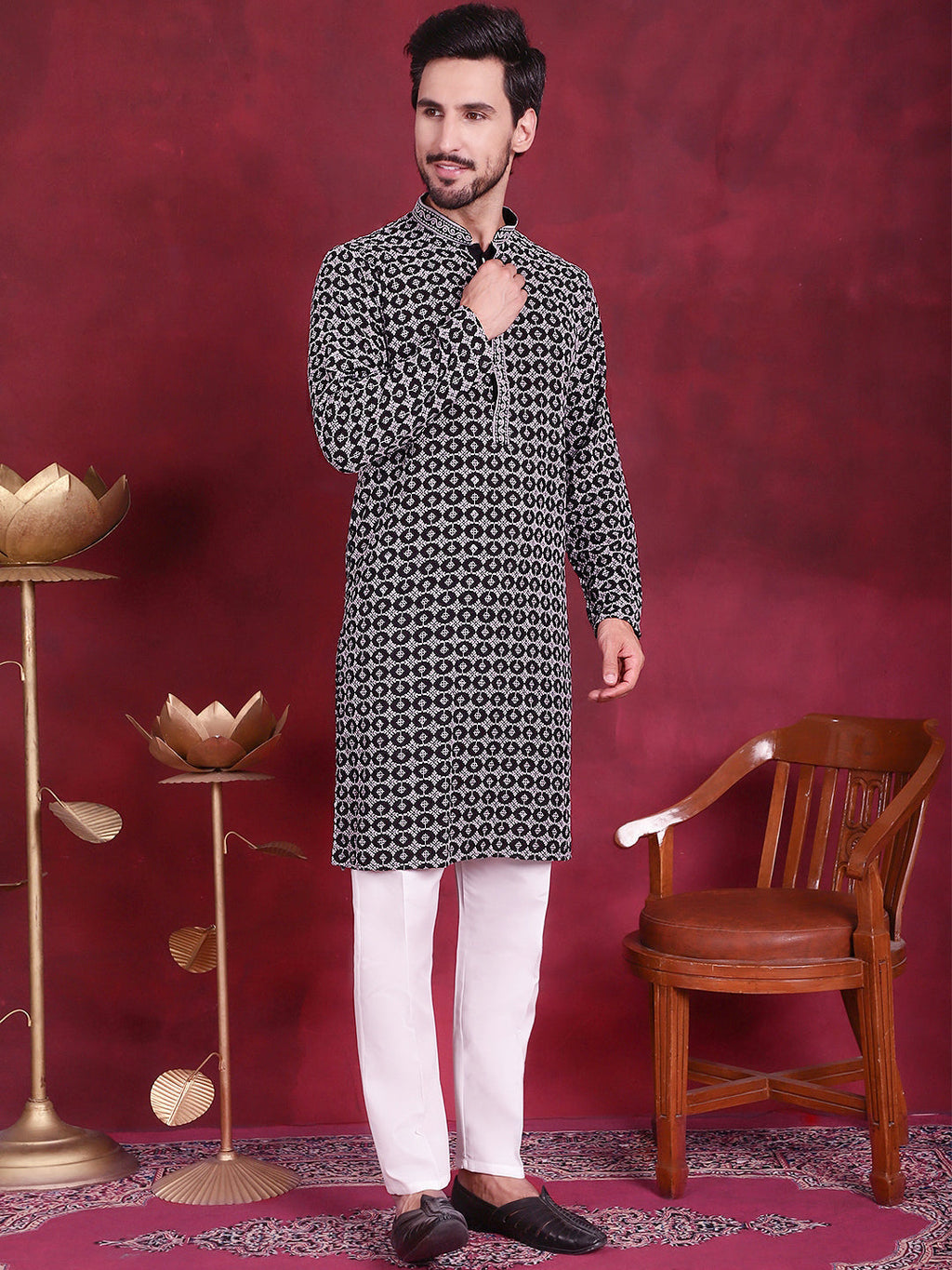 Jompers Men's Sequins Embroidered Kurta - Grey