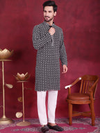 Jompers Men's Sequins Embroidered Kurta - Grey