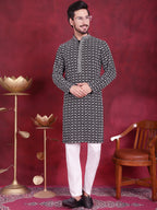 Jompers Men's Sequins Embroidered Kurta - Grey