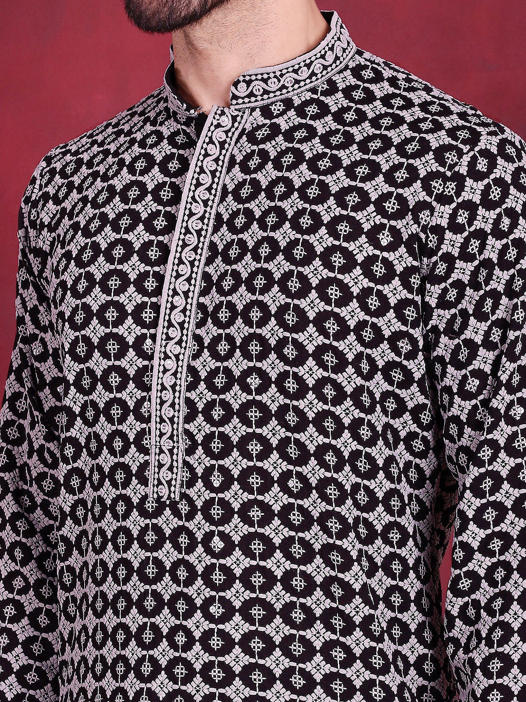 Jompers Men's Sequins Embroidered Kurta - Grey