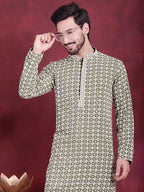 Jompers Men's Sequins Embroidered Kurta - Mehndi