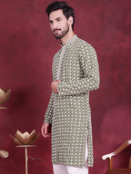 Jompers Men's Sequins Embroidered Kurta - Mehndi