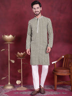 Jompers Men's Sequins Embroidered Kurta - Mehndi