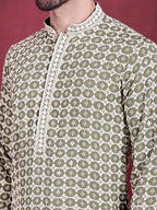 Jompers Men's Sequins Embroidered Kurta - Mehndi