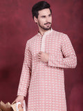 Jompers Men's Sequins Embroidered Kurta - Peach