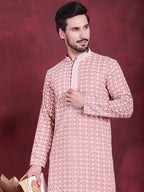 Jompers Men's Sequins Embroidered Kurta - Peach