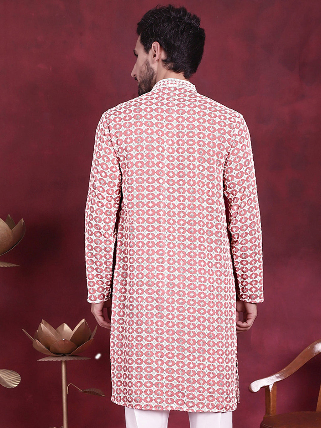 Jompers Men's Sequins Embroidered Kurta - Peach