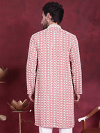 Jompers Men's Sequins Embroidered Kurta - Peach
