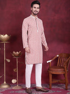 Jompers Men's Sequins Embroidered Kurta - Peach
