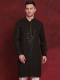 Jompers Men's Sequins Chikankari Embroidered Kurta - Olive