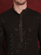 Jompers Men's Sequins Chikankari Embroidered Kurta - Olive