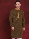 Jompers Men's Sequins Chikankari Embroidered Kurta - Yellow