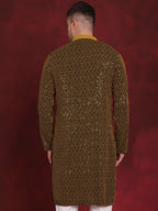 Jompers Men's Sequins Chikankari Embroidered Kurta - Yellow