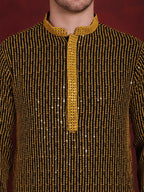 Jompers Men's Sequins Chikankari Embroidered Kurta - Yellow
