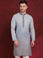 Jompers Men's Sequins Embroidered Kurta - Blue