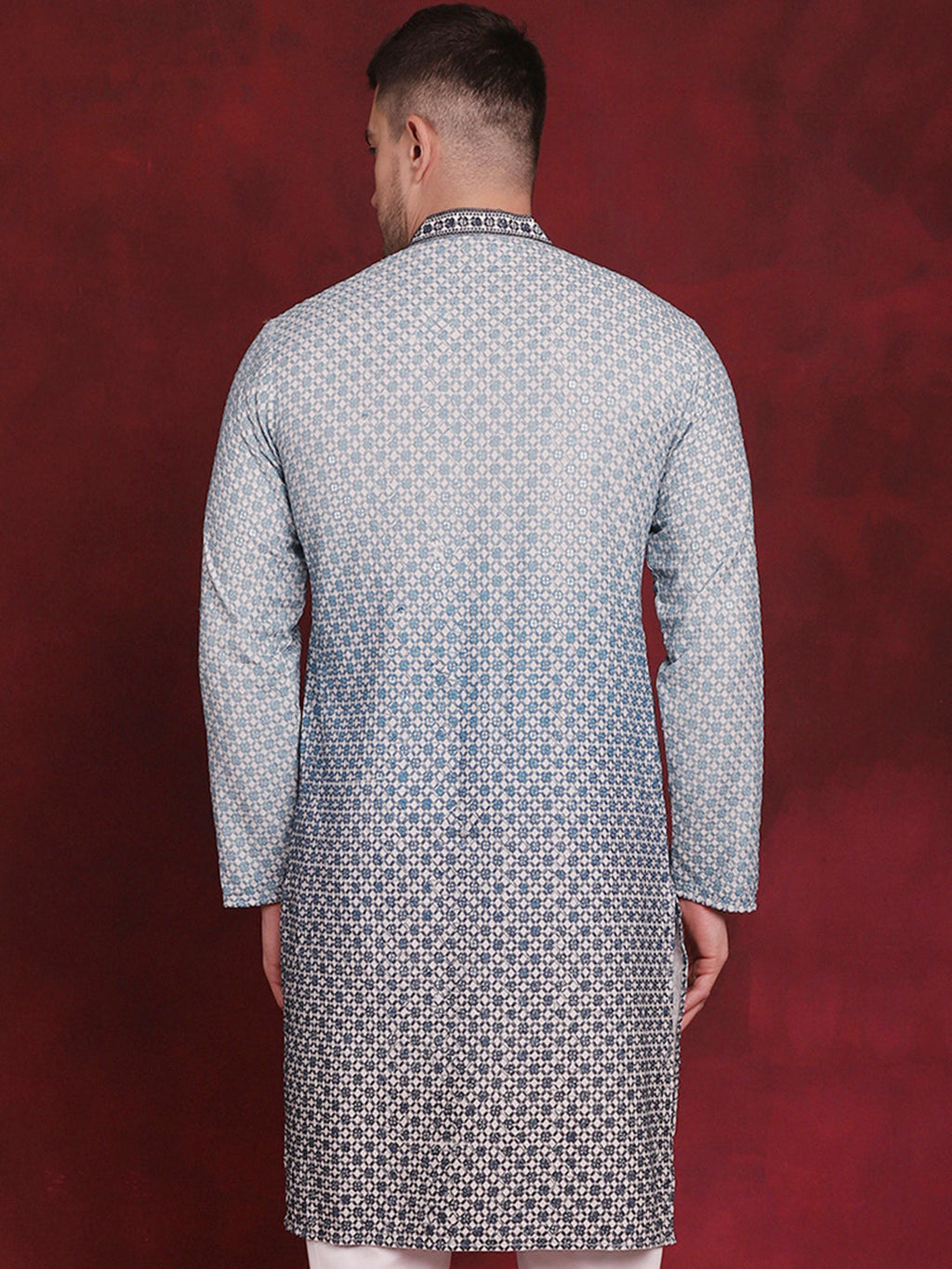 Jompers Men's Sequins Embroidered Kurta - Blue