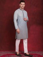 Jompers Men's Sequins Embroidered Kurta - Blue