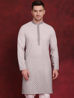 Jompers Men's Sequins Embroidered Kurta - Grey