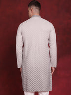 Jompers Men's Sequins Embroidered Kurta - Grey