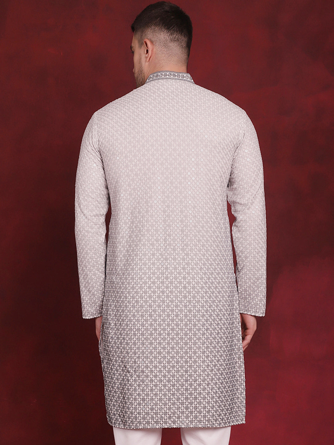 Jompers Men's Sequins Embroidered Kurta - Grey