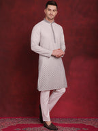 Jompers Men's Sequins Embroidered Kurta - Grey