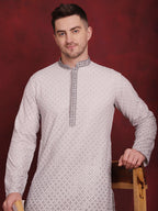 Jompers Men's Sequins Embroidered Kurta - Grey