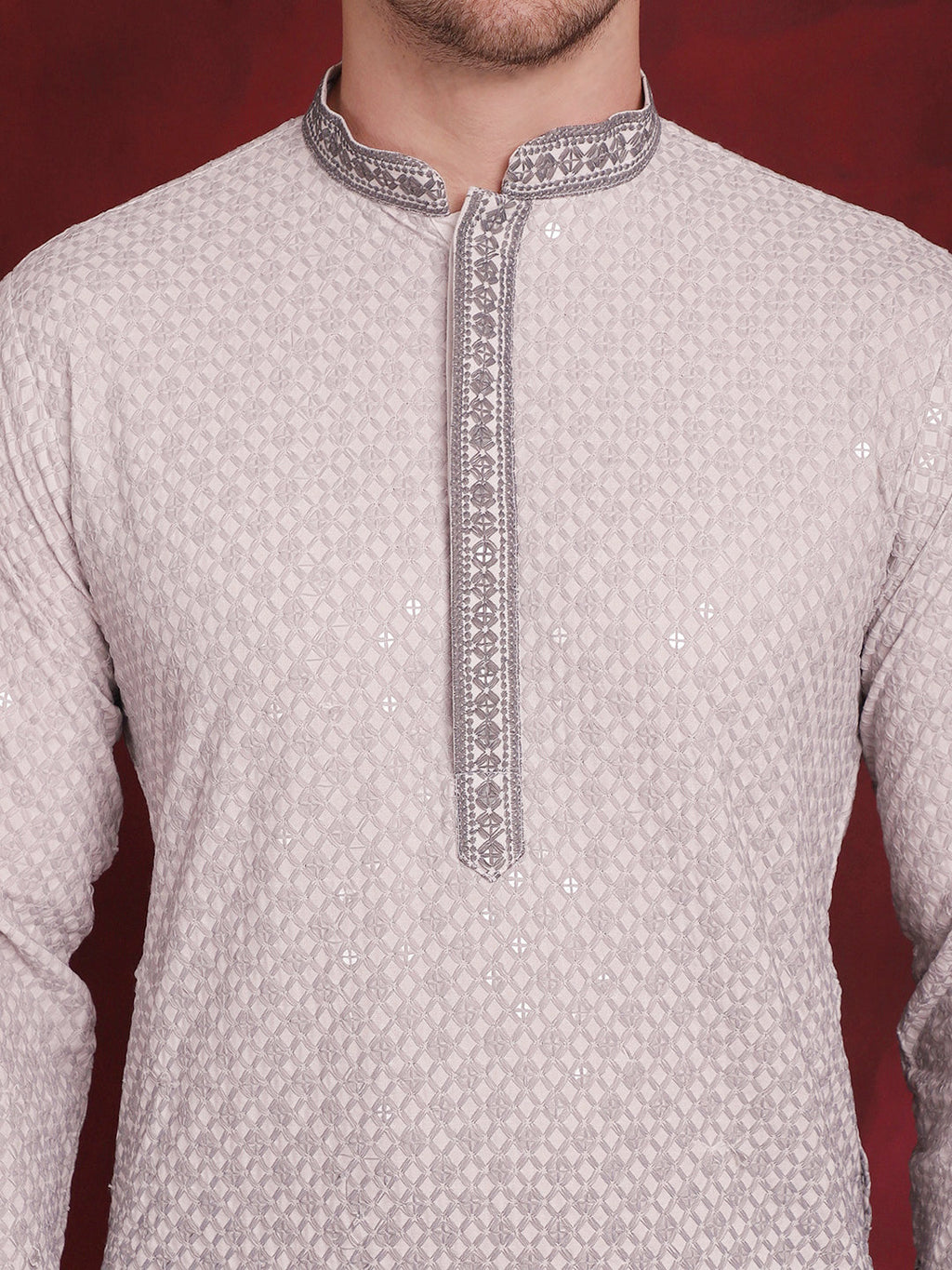 Jompers Men's Sequins Embroidered Kurta - Grey