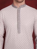 Jompers Men's Sequins Embroidered Kurta - Grey