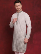 Jompers Men's Sequins Embroidered Kurta - Pista