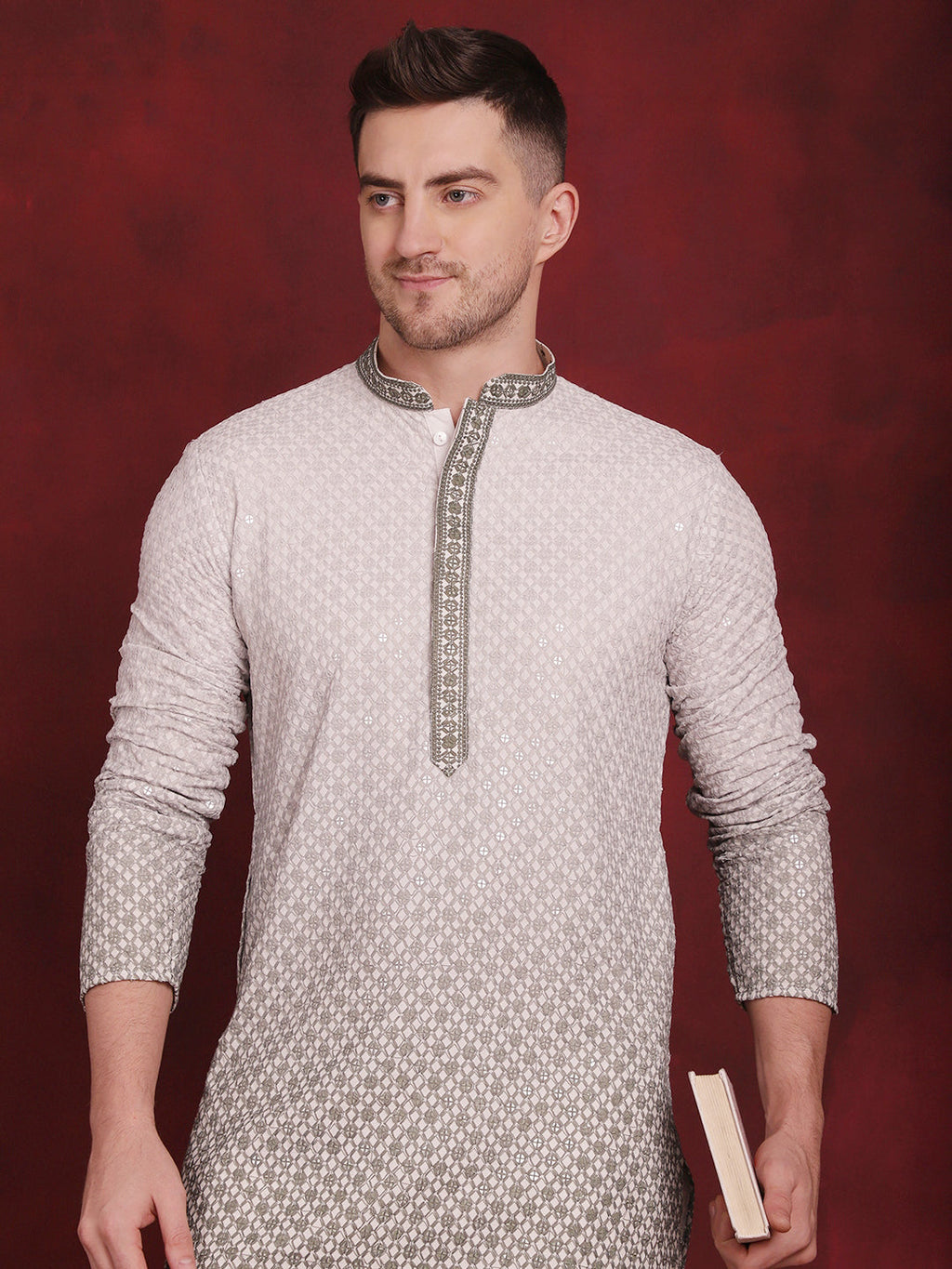 Jompers Men's Sequins Embroidered Kurta - Pista