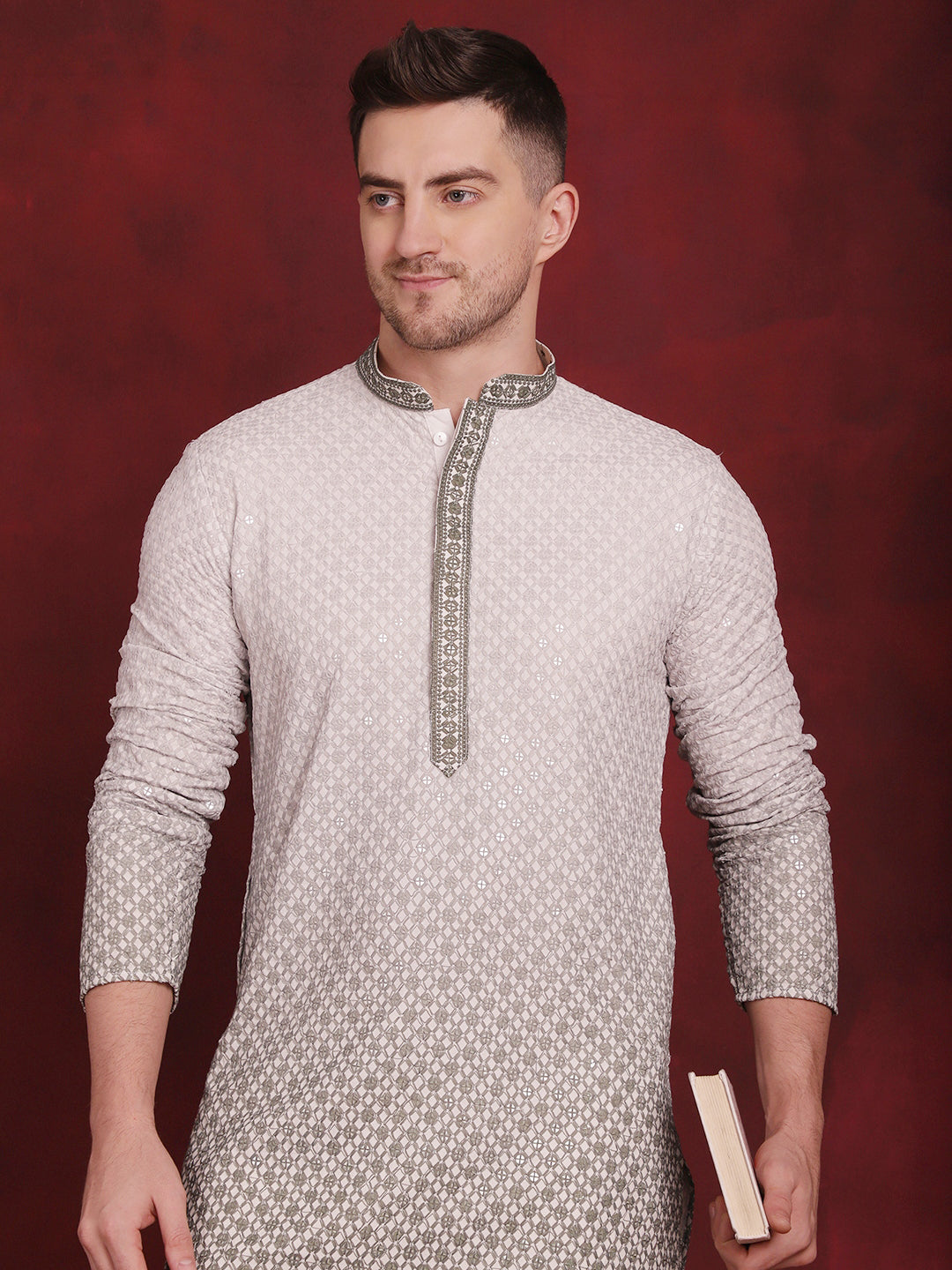 Jompers Men's Sequins Embroidered Kurta - Pista