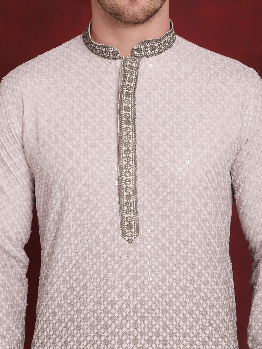 Jompers Men's Sequins Embroidered Kurta - Pista