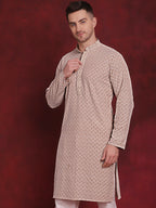 Jompers Men's Sequin Embroidered Pure Cotton Kurta - Beige