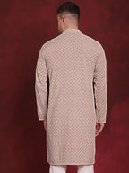 Jompers Men's Sequin Embroidered Pure Cotton Kurta - Beige
