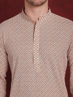 Jompers Men's Sequin Embroidered Pure Cotton Kurta - Beige