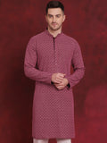 Jompers Men's Sequin Embroidered Pure Cotton Kurta - Magenta