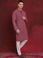 Jompers Men's Sequin Embroidered Pure Cotton Kurta - Magenta