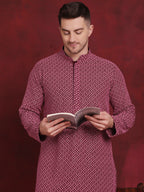 Jompers Men's Sequin Embroidered Pure Cotton Kurta - Magenta