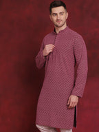 Jompers Men's Sequin Embroidered Pure Cotton Kurta - Magenta