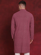 Jompers Men's Sequin Embroidered Pure Cotton Kurta - Magenta