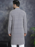 Jompers Men's Sequin Embroidered Pure Cotton Kurta - Navy Blue