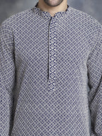 Jompers Men's Sequin Embroidered Pure Cotton Kurta - Navy Blue